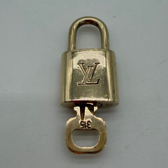 LOUIS VUITTON PadLock Lock & Key Brass Gold Authentic Number 315 Designer - Picture 1 of 5